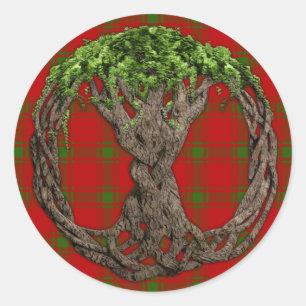 Sticker Rond Clan MacDonald de Sleat Tartan et Celtic Tree