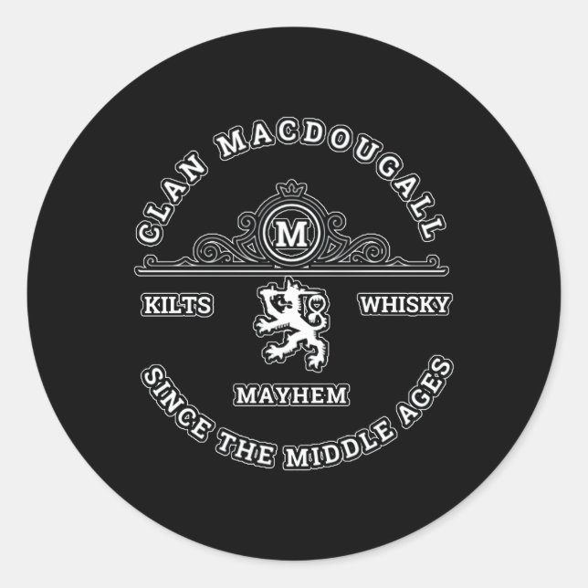 Sticker Rond Clan Macdougall Scottish Kilt Highland Games (Devant)
