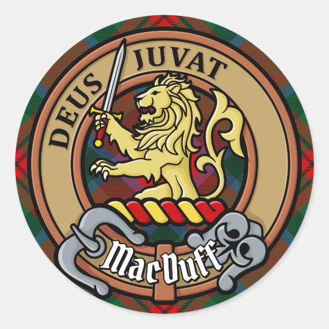 Sticker Rond Clan MacDuff Crest sur Tartan (Devant)