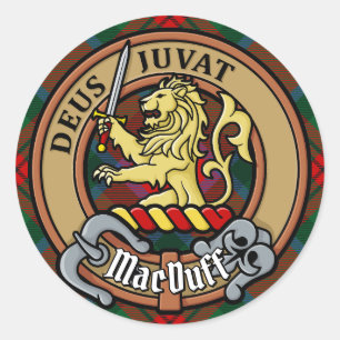 Sticker Rond Clan MacDuff Crest sur Tartan