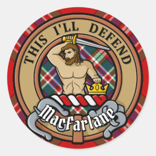 Sticker Rond Clan MacFarlane Crest sur Tartan