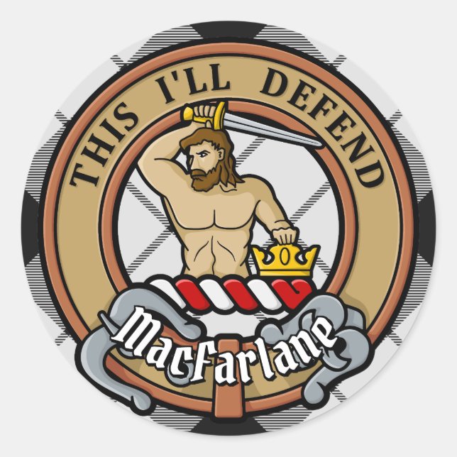 Sticker Rond Clan MacFarlane Crest sur tarte noir et blanc (Devant)