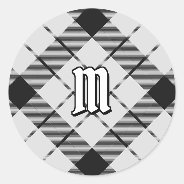 Sticker Rond Clan MacFarlane Tartan noir et blanc (Devant)