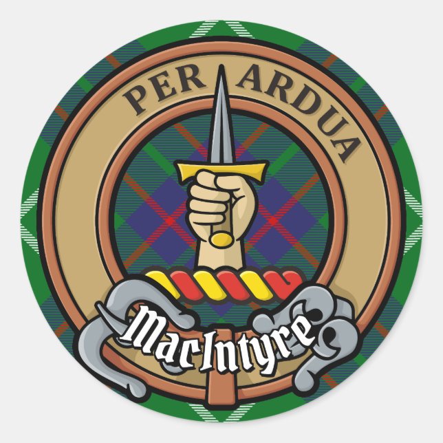 Sticker Rond Clan MacIntyre Crest sur la chasse Tartan (Devant)