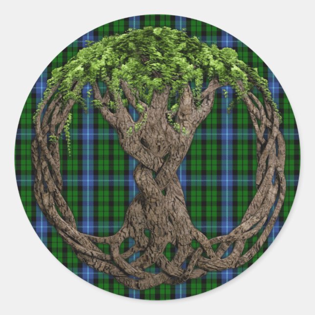 Sticker Rond Clan MacIntyre Tartan Et Celtic Tree Of Life (Devant)