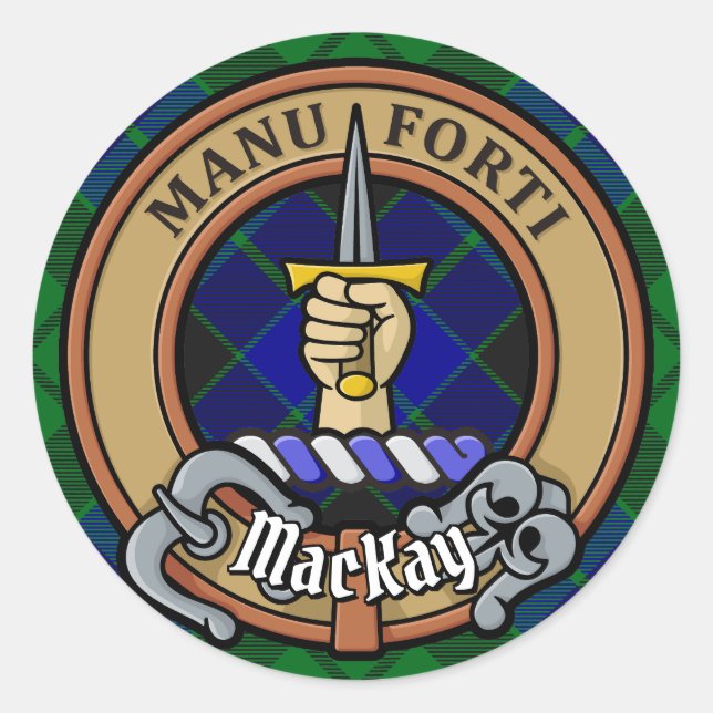 Sticker Rond Clan MacKay Crest sur Tartan (Devant)