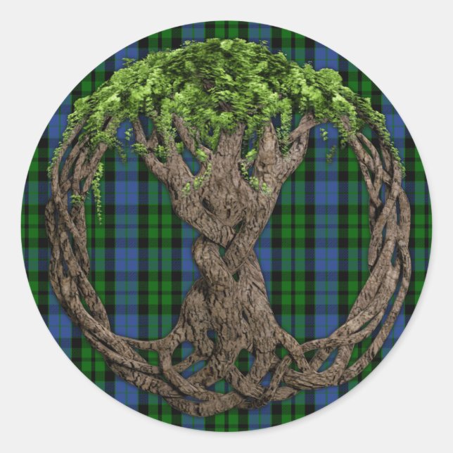 Sticker Rond Clan MacKay Tartan Et Celtic Tree Of Life (Devant)