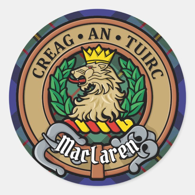 Sticker Rond Clan MacLaren Crest sur Tartan (Devant)