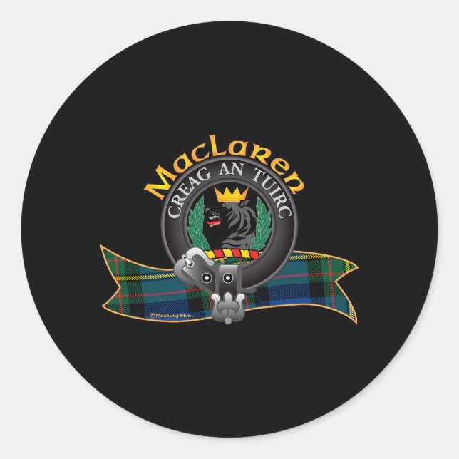 Sticker Rond Clan Maclaren écossais Tartan Crest Moto Creag An (Devant)