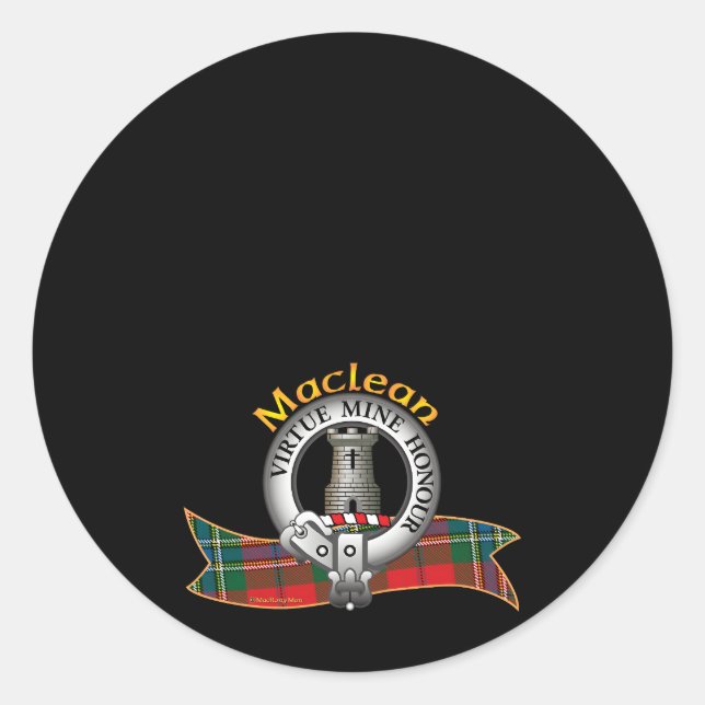 Sticker Rond Clan Maclean écossais Tan Crest Une Tour Embattue (Devant)