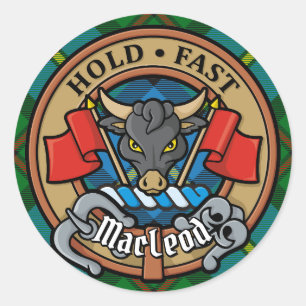 Sticker Rond Clan MacLeod Crest sur la chasse Tartan