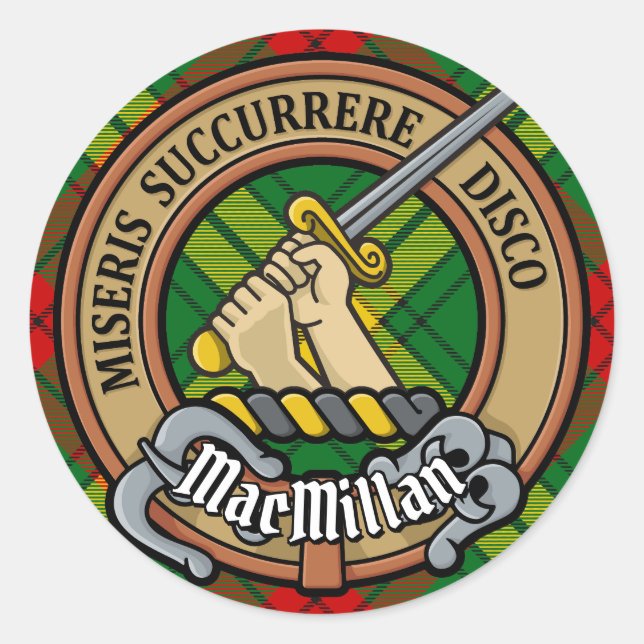 Sticker Rond Clan MacMillan Crest sur Tartan (Devant)