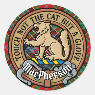 Sticker Rond Clan MacPherson Crest sur Tartan