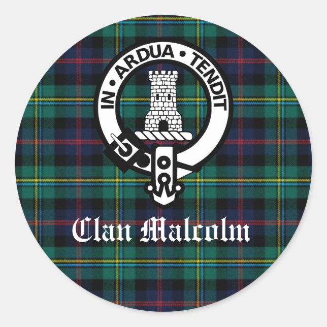 Sticker Rond Clan Malcolm Crest Badge et Tartan (Devant)