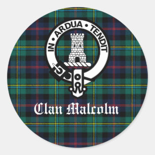 Sticker Rond Clan Malcolm Crest Badge et Tartan