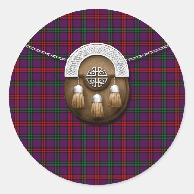 Sticker Rond Clan Montgomery Tartan Et Sporran (Devant)