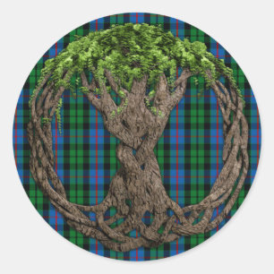 Sticker Rond Clan Morrison Tartan Et Celtic Tree Of Life
