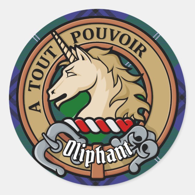 Sticker Rond Clan Oliphant Crest sur Tartan (Devant)
