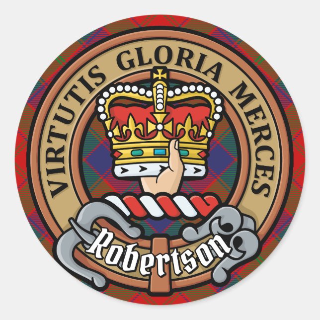 Sticker Rond Clan Robertson Crest sur Tartan (Devant)