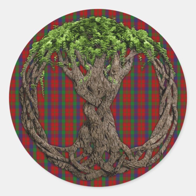 Sticker Rond Clan Robertson Tartan Et Celtic Tree Of Life (Devant)