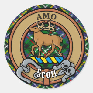 Sticker Rond Clan Scott Crest sur Green Tartan