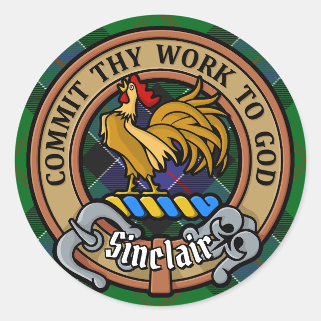 Sticker Rond Clan Sinclair Crest sur la chasse Tartan (Devant)