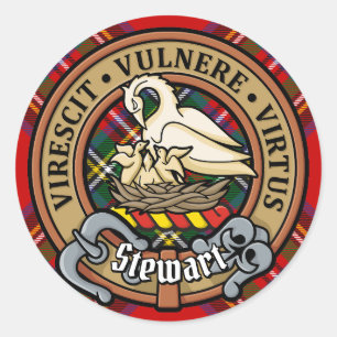 Sticker Rond Clan Stewart Crest sur Royal Tartan