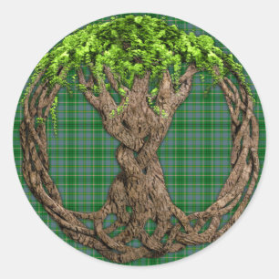 Sticker Rond Clan Taylor Tartan Et Celtic Tree Of Life