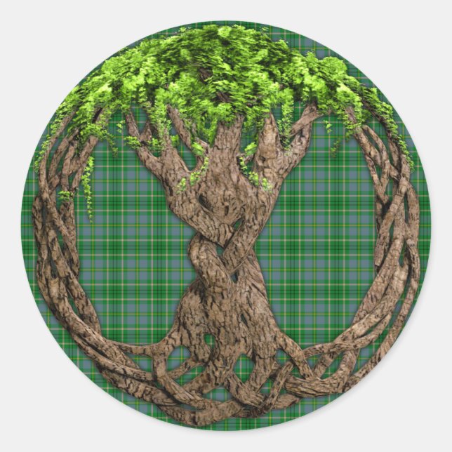 Sticker Rond Clan Taylor Tartan Et Celtic Tree Of Life (Devant)