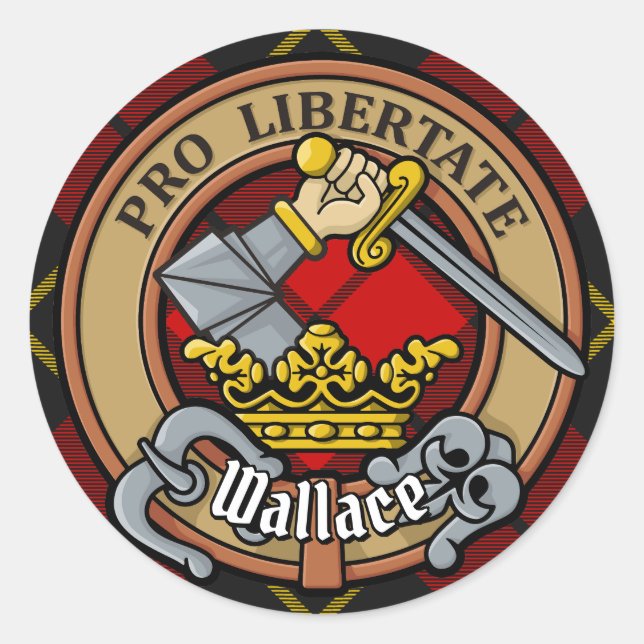 Sticker Rond Clan Wallace Crest sur Tartan (Devant)