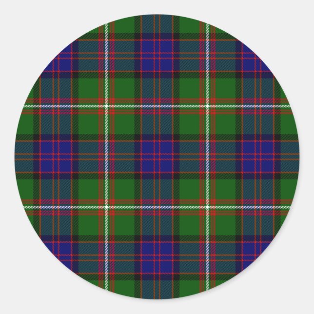 Sticker Rond Clanranald tartan bleu vert plaid (Devant)