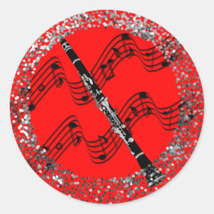 Sticker Rond Clarinet, arrière - plan rouge coloré,