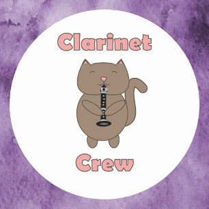 Sticker Rond Clarinet Crew Cat Rose