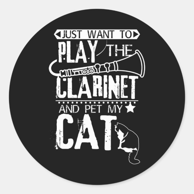 Sticker Rond Clarinet Et Chat (Devant)