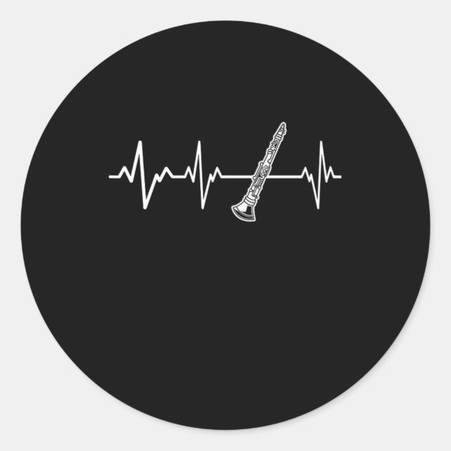 Sticker Rond Clarinet Heartbeat Classic Clarinetist Gift Idea (Devant)