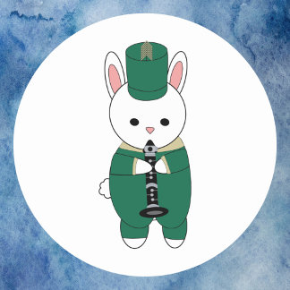 Sticker Rond Clarinet Rabbit Marching Band Vert Or