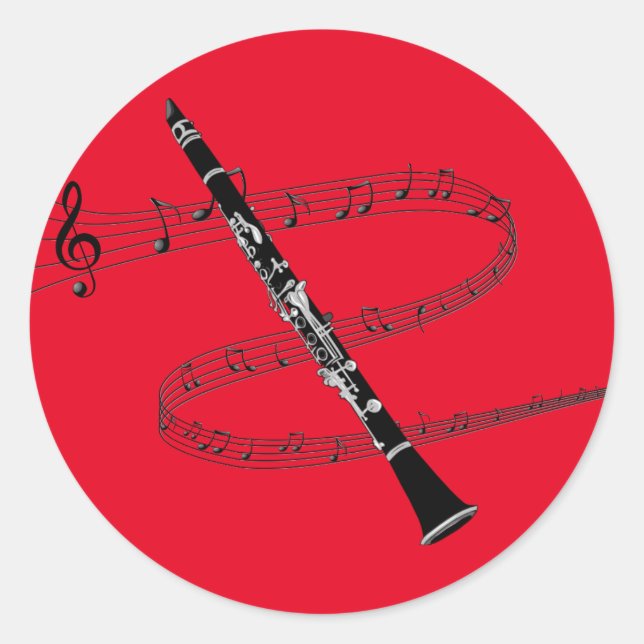 Sticker Rond Clarinet sur l'Arrière - plan de musique rouge (Devant)