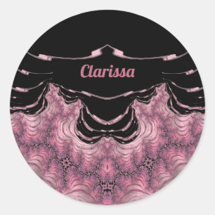 Sticker Rond CLARISSA ~ Noir et rose ~