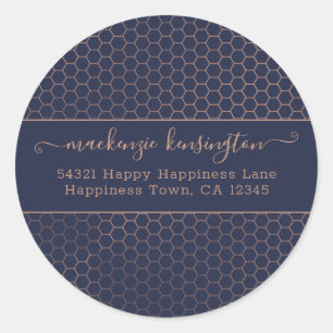 Sticker Rond Clas d'adresse de la Girls Navy et de la Rose Gold