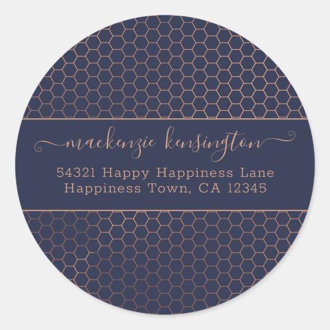 Sticker Rond Clas d'adresse de la Girls Navy et de la Rose Gold (Devant)