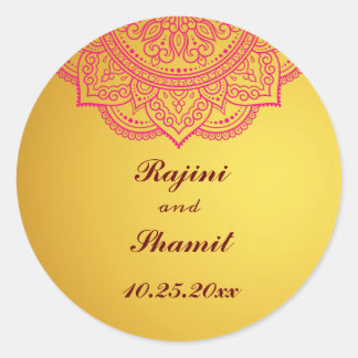 Sticker Rond Clas Mariage Gold Pink Red Indian Paisley