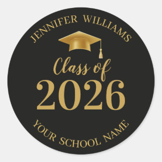 Sticker Rond class of 2026 black and gold graduation stylish 