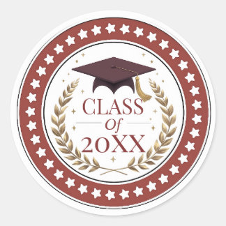 Sticker Rond Class of 2026 Graduation Elegant Red and Gold Stic