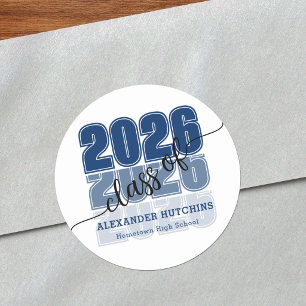 Sticker Rond Classe 2026 Moderne Gras Bleu Marine Remise des di