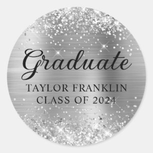 Sticker Rond Classe d'argent de la Glittery de 2024 Graduate
