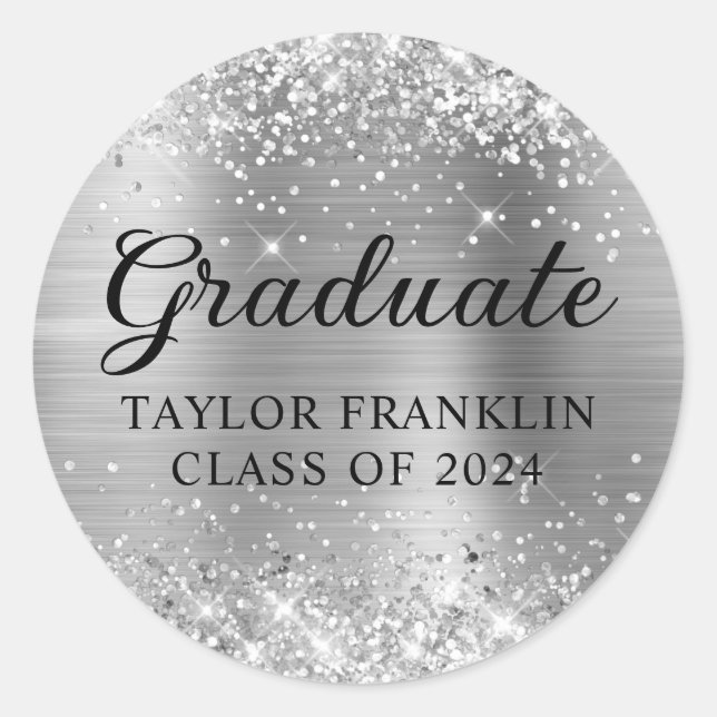 Sticker Rond Classe d'argent de la Glittery de 2024 Graduate (Devant)