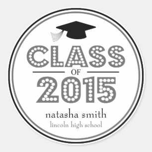 Sticker Rond Classe De 2015 Faveur De Graduation (Gris / Noir)