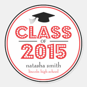 Sticker Rond Classe De 2015 Faveur De Graduation (Rouge / Noir)