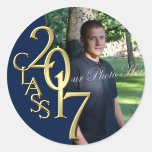 Sticker Rond Classe de 2017 Midnight Blue and Gold Graduation