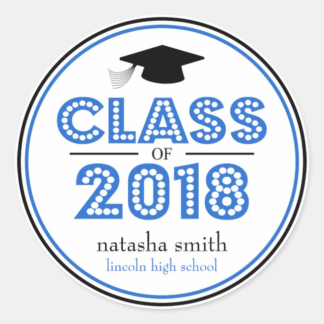 Sticker Rond Classe De 2018 Graduation Favor (Bleu / Noir) (Devant)